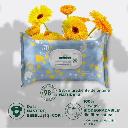 Servetele umede calmante pentru bebe, 70 bucati, Klorane Bebe 515121