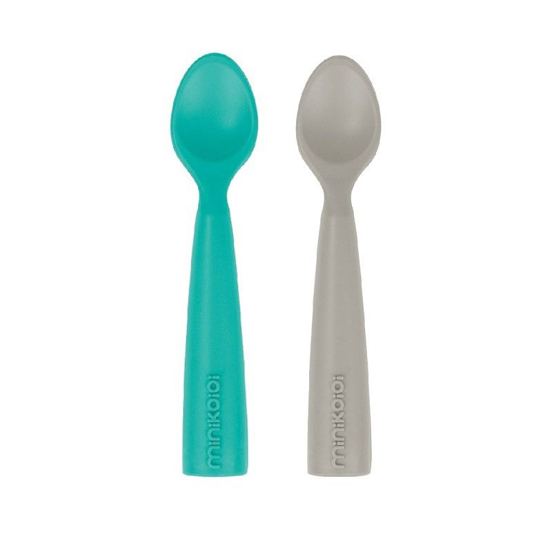 Set 2 lingurite din silicon, Aqua Green / Powder Grey, Minikoioi