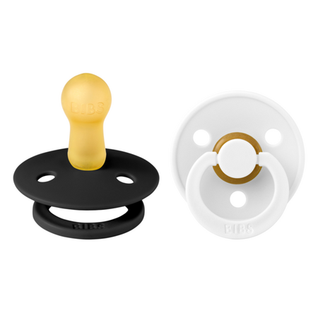 Set 2 suzete cu tetina rotunda Colour Latex, +6 luni, Black - White