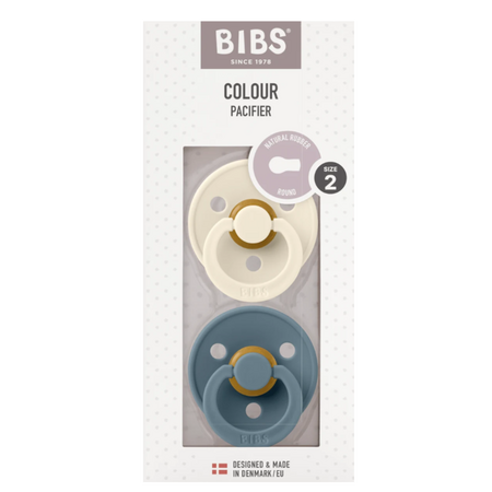 Set 2 suzete cu tetina rotunda Colour Latex, +6 luni, Ivory/Petrol, Bibs 673518