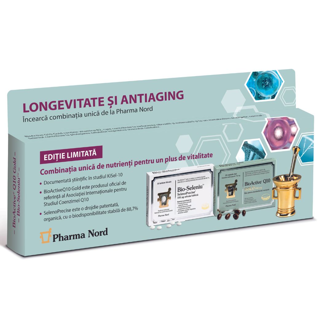 Pachet Longevitate si Antiaging Bioactive Q10 Gold + Bio Seleniu, 30 + 30 comprimate, Pharma Nord