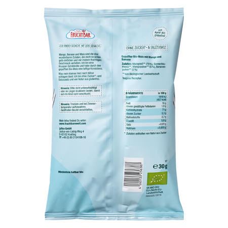 Pufuleti fara gluten Bio cu Mango, Banane si Porumb, 12 luni+, 30 g, Frucht Bar 777348