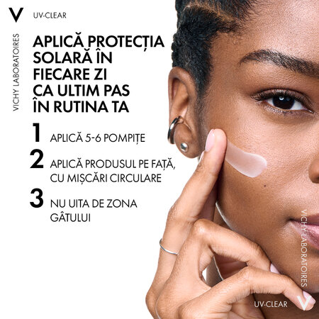 Fluid de protectie solara UV Clear, pentru ten gras cu tendinta acneica SPF 50 + Capital Soleil, 40 ml, Vichy 540789