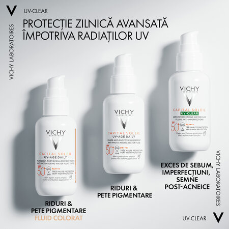 Fluid de protectie solara UV Clear, pentru ten gras cu tendinta acneica SPF 50 + Capital Soleil, 40 ml, Vichy 540778