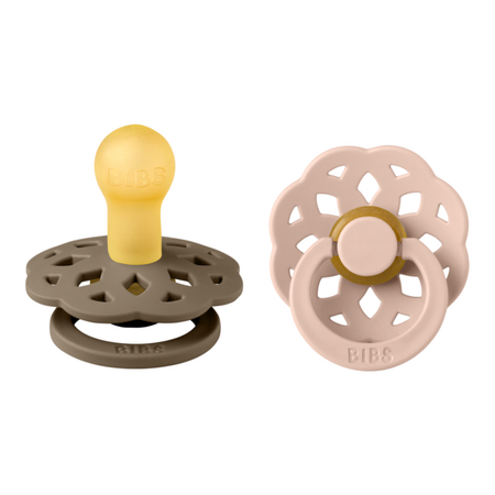 Set 2 suzete cu tetina rotunda Boheme Latex, +0 luni, Dark Oak - Blush