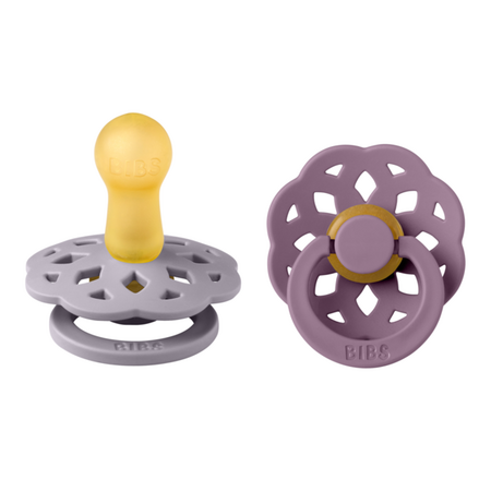 Set 2 suzete cu tetina rotunda Boheme Latex, +6 luni, Fossil Grey - Mauve