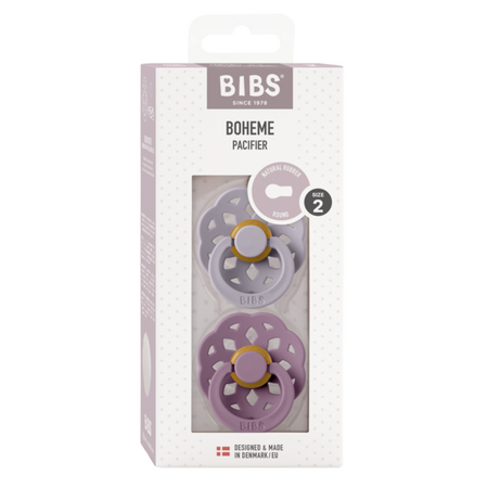 Set 2 suzete cu tetina rotunda Boheme Latex, +6 luni, Fossil Grey - Mauve, Bibs 540818