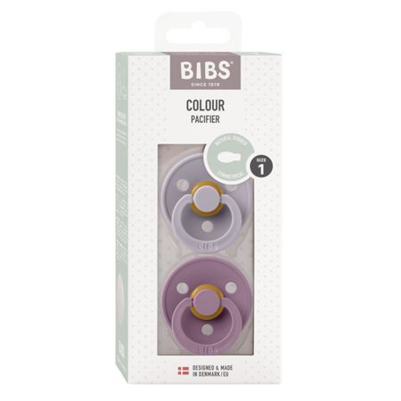 Set 2 suzete din latex cu tetina simetrica Colour Latex, +0 luni, Grey - Mauve, Bibs 540887