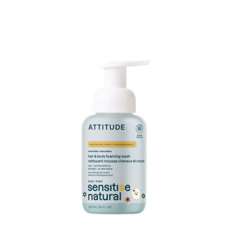 Spuma pentru par si corp Sensitive Skin, 0 luni+, 250 ml, Attitude