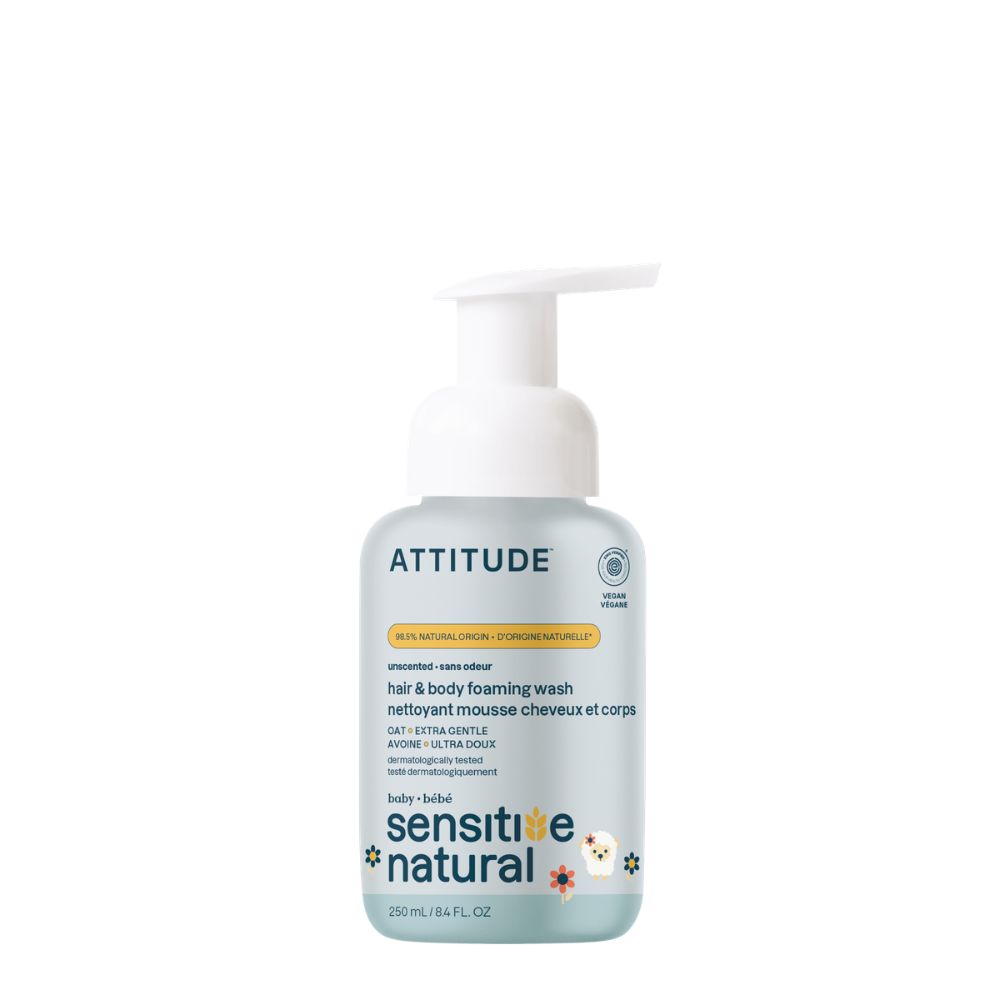 Spuma pentru par si corp Sensitive Skin, 0 luni+, 250 ml, Attitude