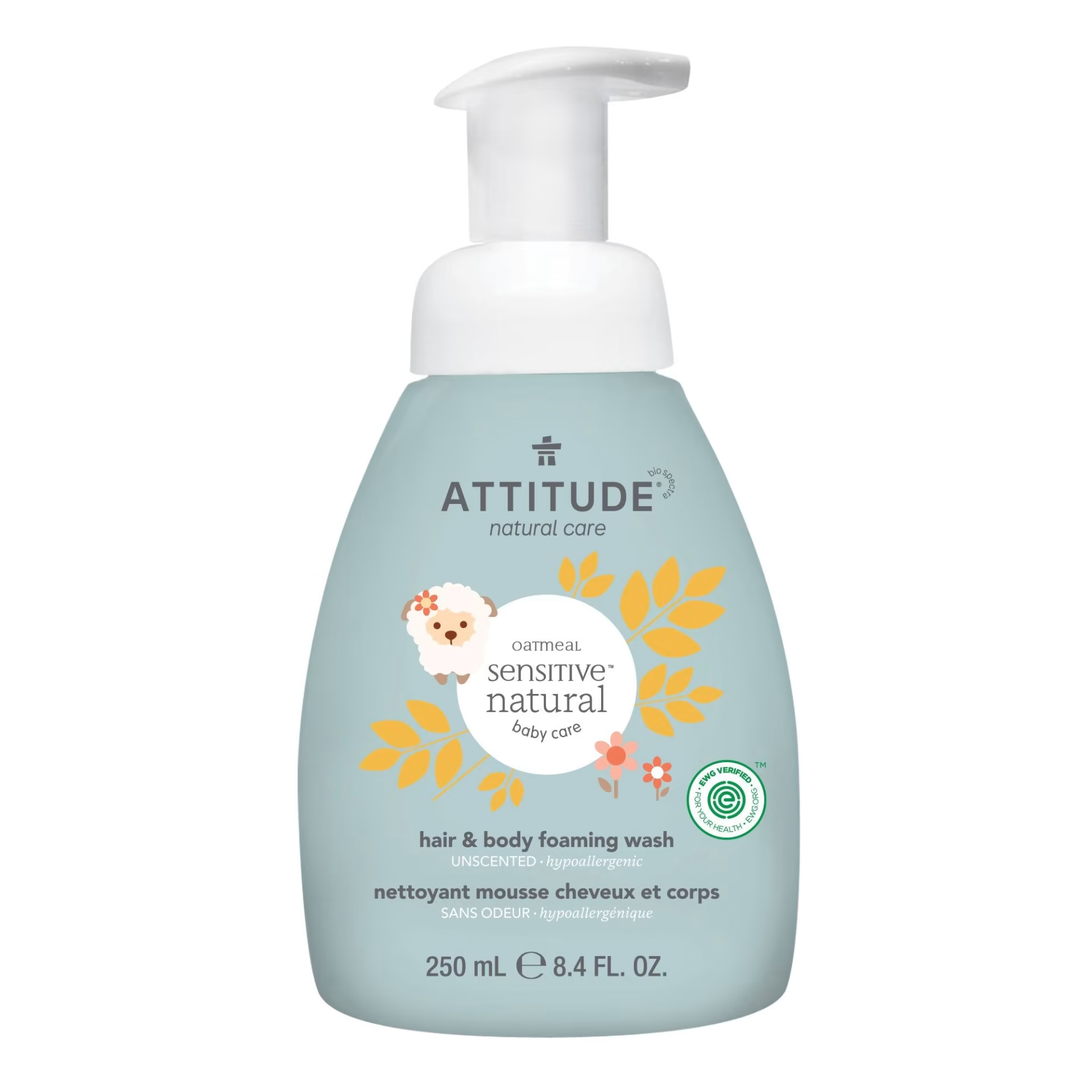 Spuma pentru par si corp Sensitive Skin, +0 luni, 250 ml, Attitude