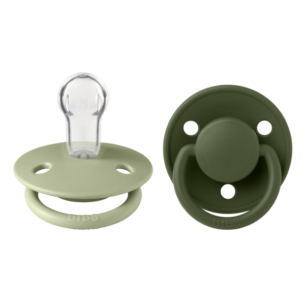 Set 2 suzete cu tetina rotunda universala din silicon De Lux, 0-3 ani, Sage - Hunter Green, Bibs