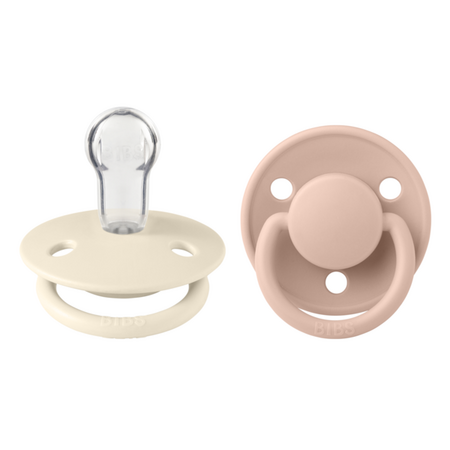 Set 2 suzete cu tetina rotunda din silicon universala De Lux, 0-3 ani, Ivory - Blush