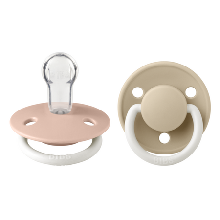 Set 2 suzete fosforescente cu tetina rotunda universala din silicon De Lux Glow, 0 - 3 ani, Blush - Vanilla