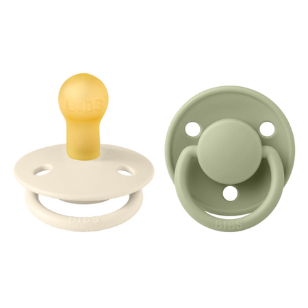 Set 2 suzete cu tetina rotunda din latex De Lux, +0 luni, Ivory - Sage