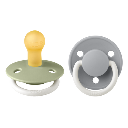 Set 2 suzete fosforescente cu tetina rotunda universala din latex De Lux Glow, +0 luni, Sage - Cloud
