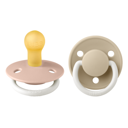 Set 2 suzete fosforescente cu tetina rotunda universala din latex De Lux Glow, +0 luni, Blush - Vanilla