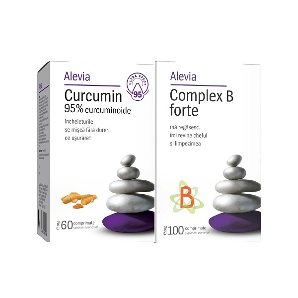 Pachet Curcumin 60 capsule si Complex B forte 100 capsule, Alevia