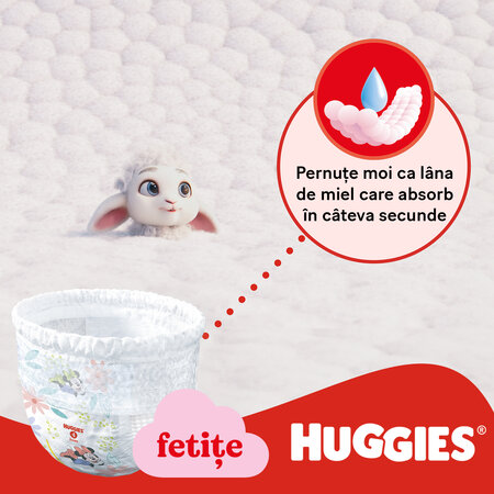 Scutece Little Movers Pants Girl, Nr. 6, 15-25 kg, 44 bucati, Huggies 801394