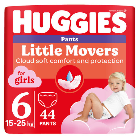 Scutece Little Movers Pants Girl, Nr. 6, 15-25 kg, 44 bucati, Huggies 801197