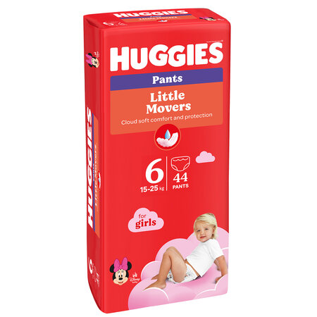 Scutece Little Movers Pants Girl, Nr. 6, 15-25 kg, 44 bucati, Huggies