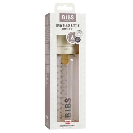Set complet biberon anticolici din sticla, 225 ml, Ivory, Bibs 541174