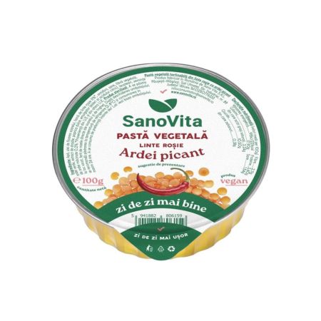 Pasta vegetala din linte rosie cu ardei picant, 100 g, Sanovita