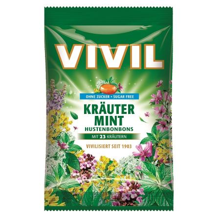 Bomboane cu plante naturale si menta fara zahar, 60 g, Vivil