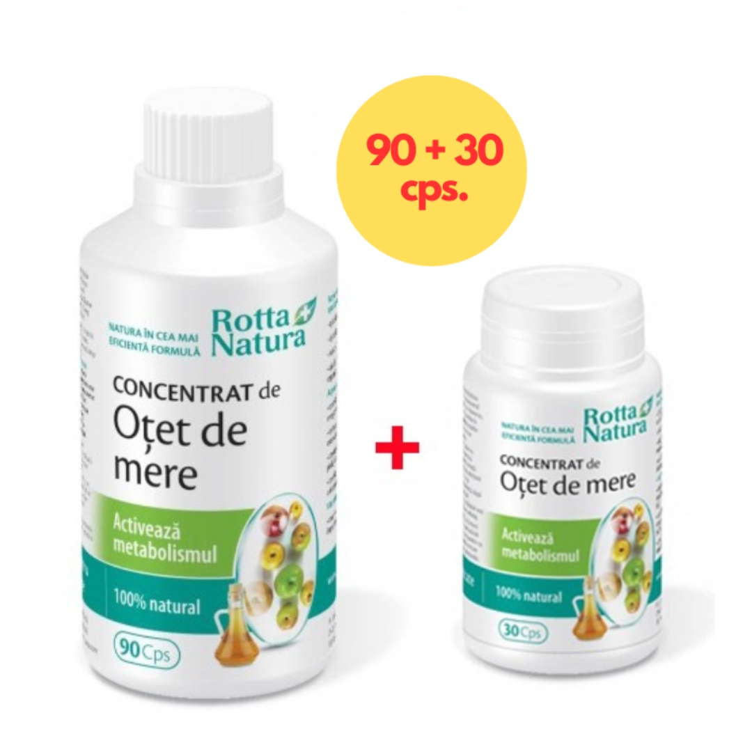 Pachet concentrat de otet de mere, 90 + 30 capsule, Rotta Natura