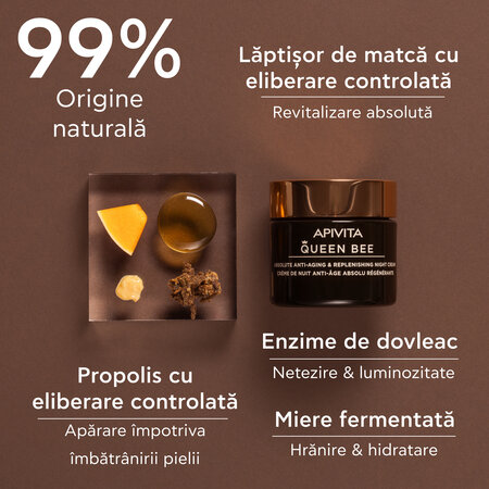 Crema antirid pentru noapte Queen Bee, 50 ml, Apivita 745302