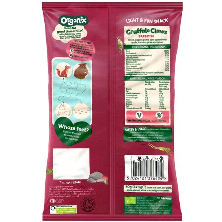 Snack figurine Bio din porumb cu barbeque Gruffalo, +12 luni, 4 pungute x 15 g, Organix 801482