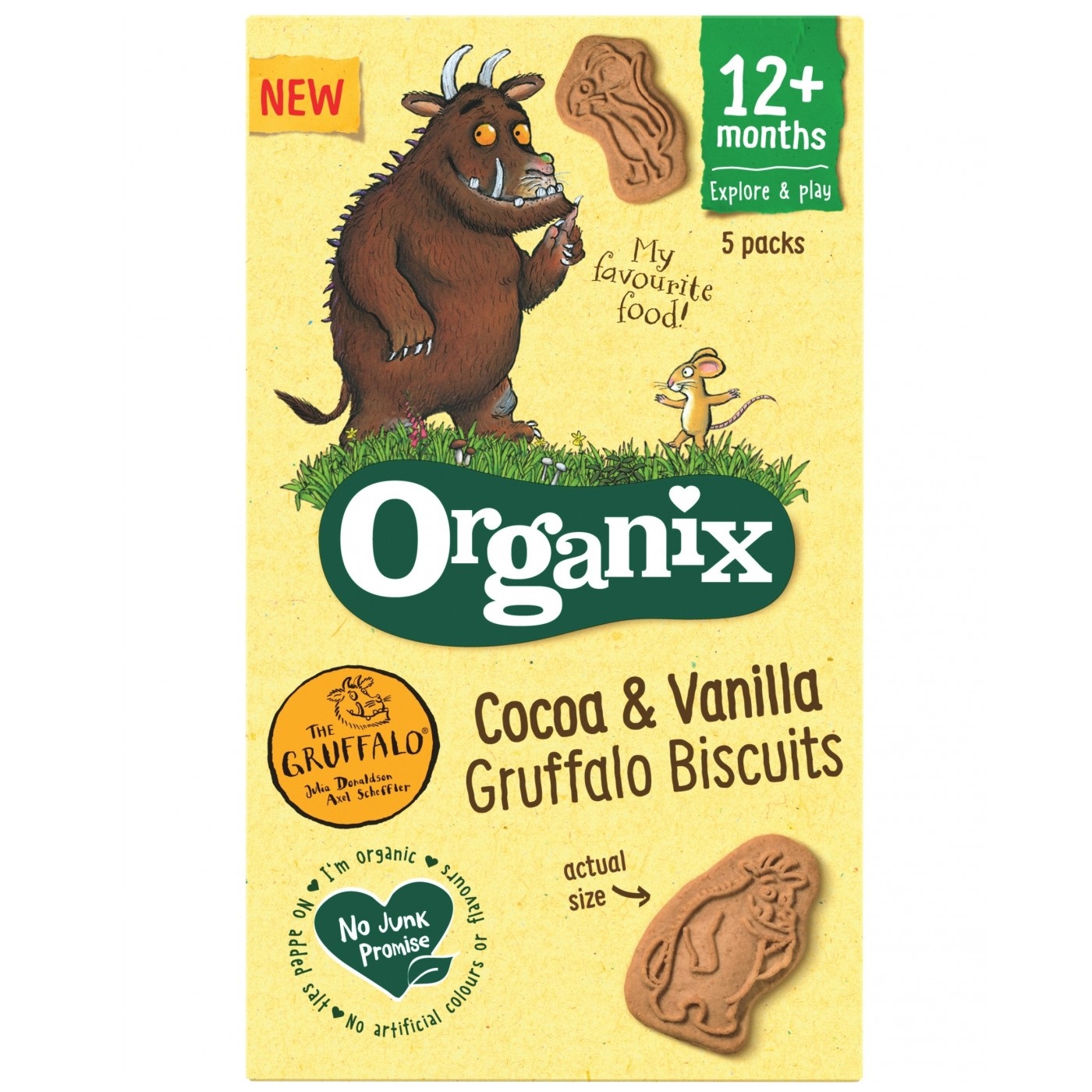 Biscuiti Bio cu cacao si vanilie Gruffalo, +12 luni, 100 g, Organix