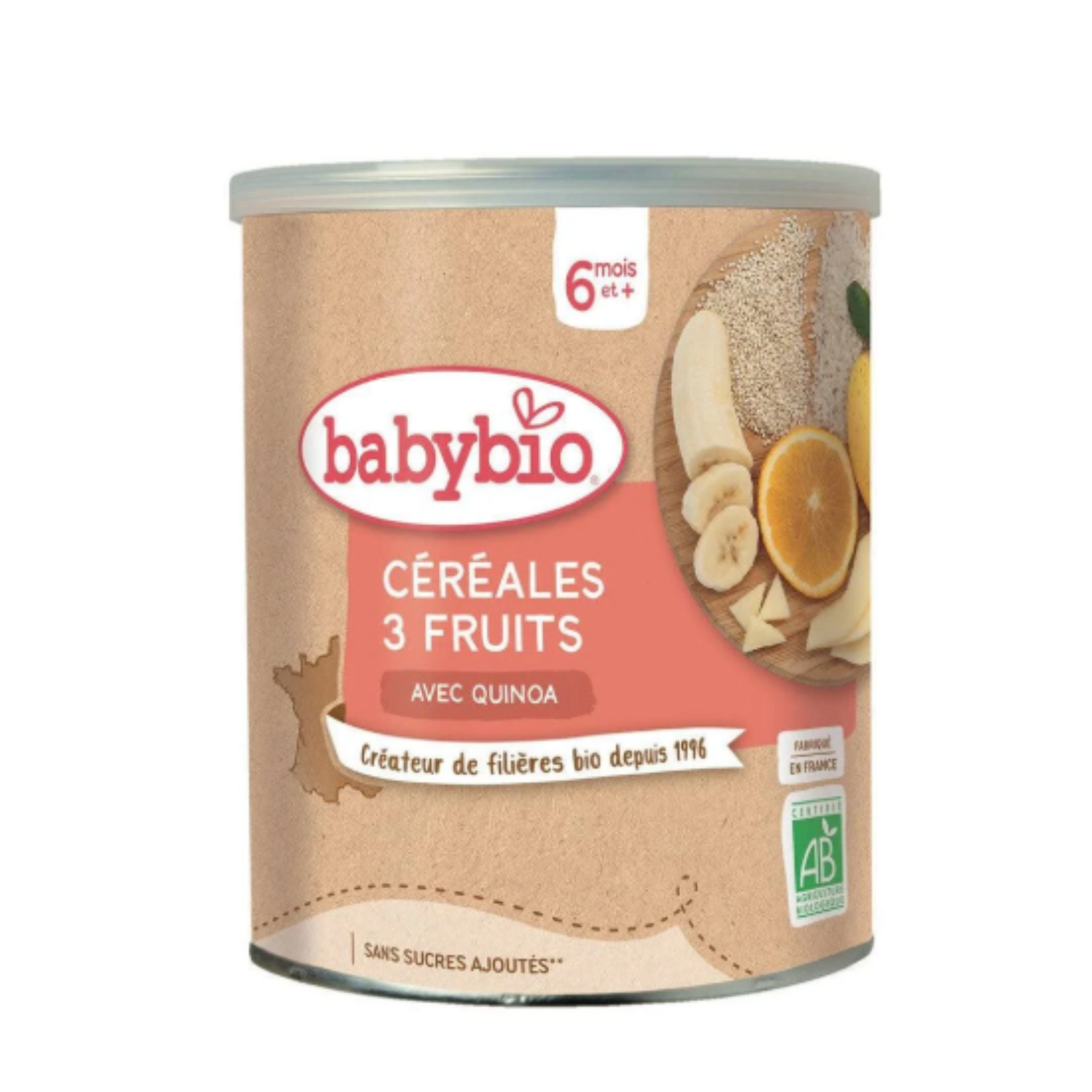 Cereale Bio cu 3 fructe si quinoa, 6 luni+, 220 g, Babybio