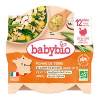 Meniu Bio din cartofi, fasole verde si felii de curcan, 12 luni+, 230 g, BabyBio