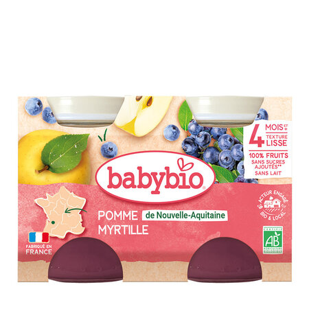 Piure Bio din mere si afine, +4luni, 2X130g, BabyBio