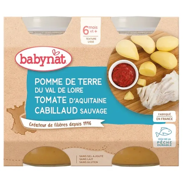 Piure Bio din Cartofi, Rosii si peste Cod, +6 luni, 2x200g, BabyBio