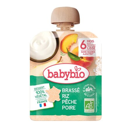 Piure Eco din orez, piersici si pere, 85 g, BabyBio