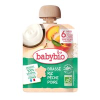 Piure Eco din orez, piersici si pere, 85 g, BabyBio