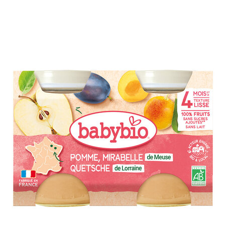 Piure Bio din mere si corcoduse, +4luni, 2X130g, BabyBio