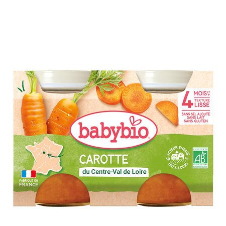 Piure Bio din morcovi, +4 luni, 2x 130g, BabyBio