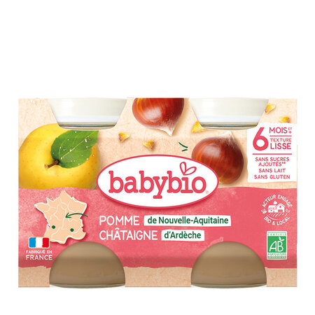 Piure Bio din mere si castane, +6luni, 2x130g, BabyBio