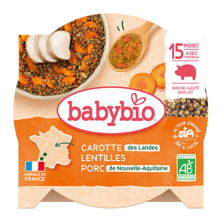 Piure Bio Meniu din linte si carne de porc, +15luni, 260g, BabyBio