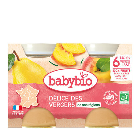 Piure Bio din fructe, +6 luni, 2x130g, BabyBio