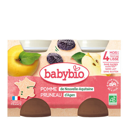 Piure Bio din mere si prune uscate, +4 luni, 2x 130g, BabyBio