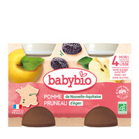 Piure Bio din mere si prune uscate, +4 luni, 2x 130g, BabyBio