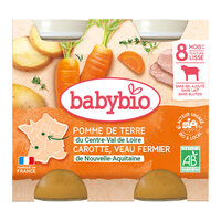 Piure bio din cartofi, morcov si carne de vitel, +8 luni, 2x200g, BabyBio