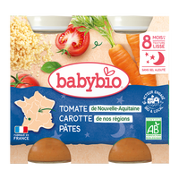 Piure Bio din morcovi, paste si rosii, +8luni, 2X200g, BabyBio