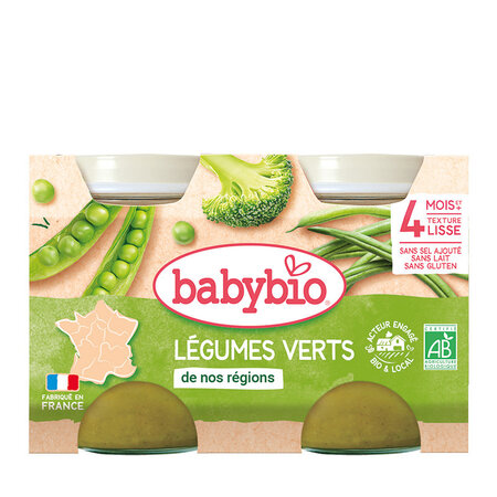 Piure Bio din legume verzi, +4 luni, 2x 130g, BabyBio