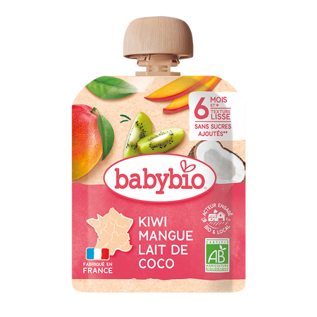 Piure Pouch din kiwi, mango si cocos, 90 g, Babybio