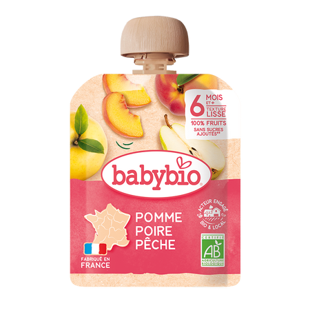 Piure Bio din mere, pere si piersici, 90 gr, Babybio